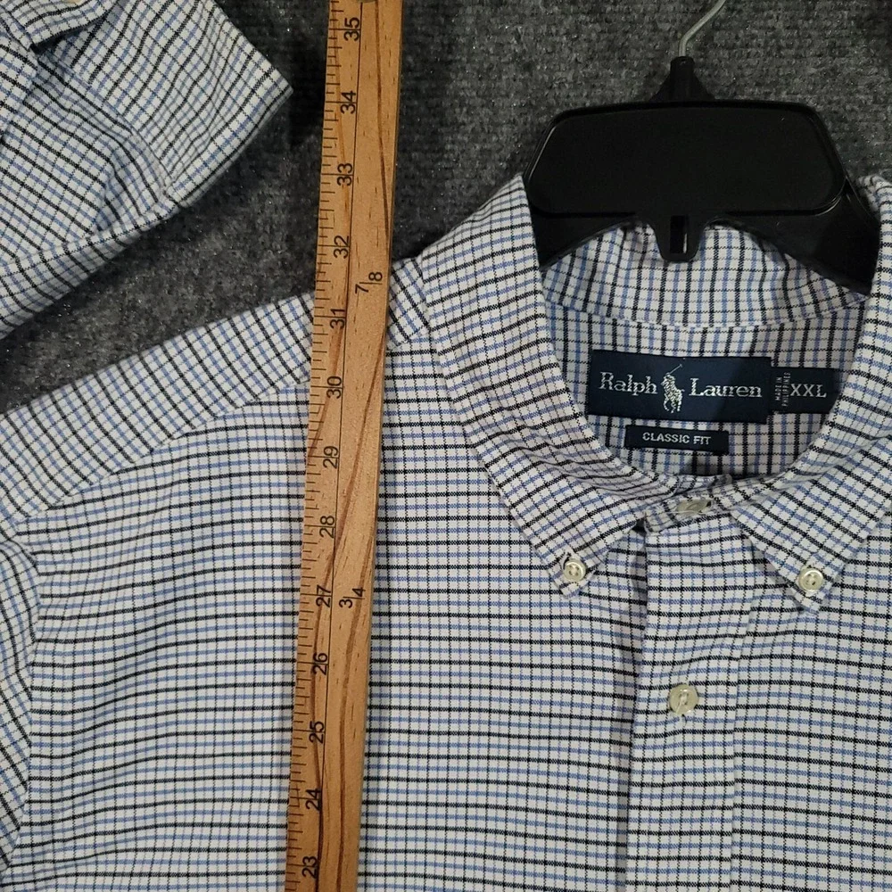 Vintage Polo‎ Ralph Lauren Button Up Shirt Mens XXL Oxford Classic Fit Blue Grid